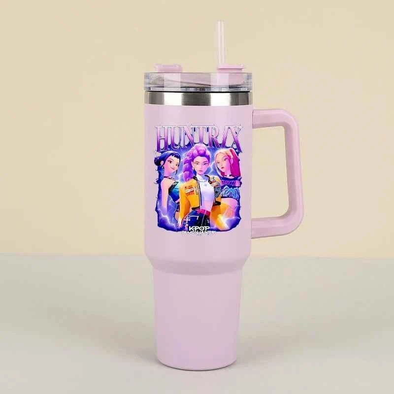 New K Pop Demon Hunters Water Bottles Kawaii Cartoon Water Bottle Girls Large Capacity with Handles Water Cup Birthday Gifts