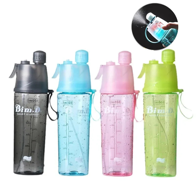 600ML Transparent Misting Water Bottle Sports Water Bottle with Spray Mist for Outdoor Hydration Mist Plastic Water Bottle