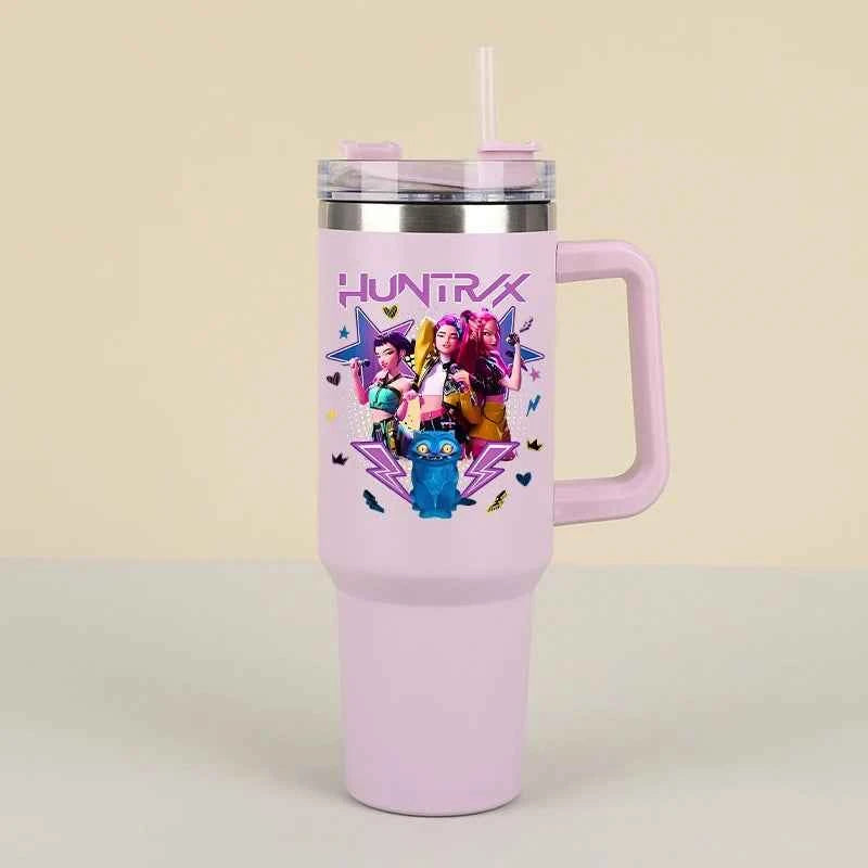 New K Pop Demon Hunters Water Bottles Kawaii Cartoon Water Bottle Girls Large Capacity with Handles Water Cup Birthday Gifts