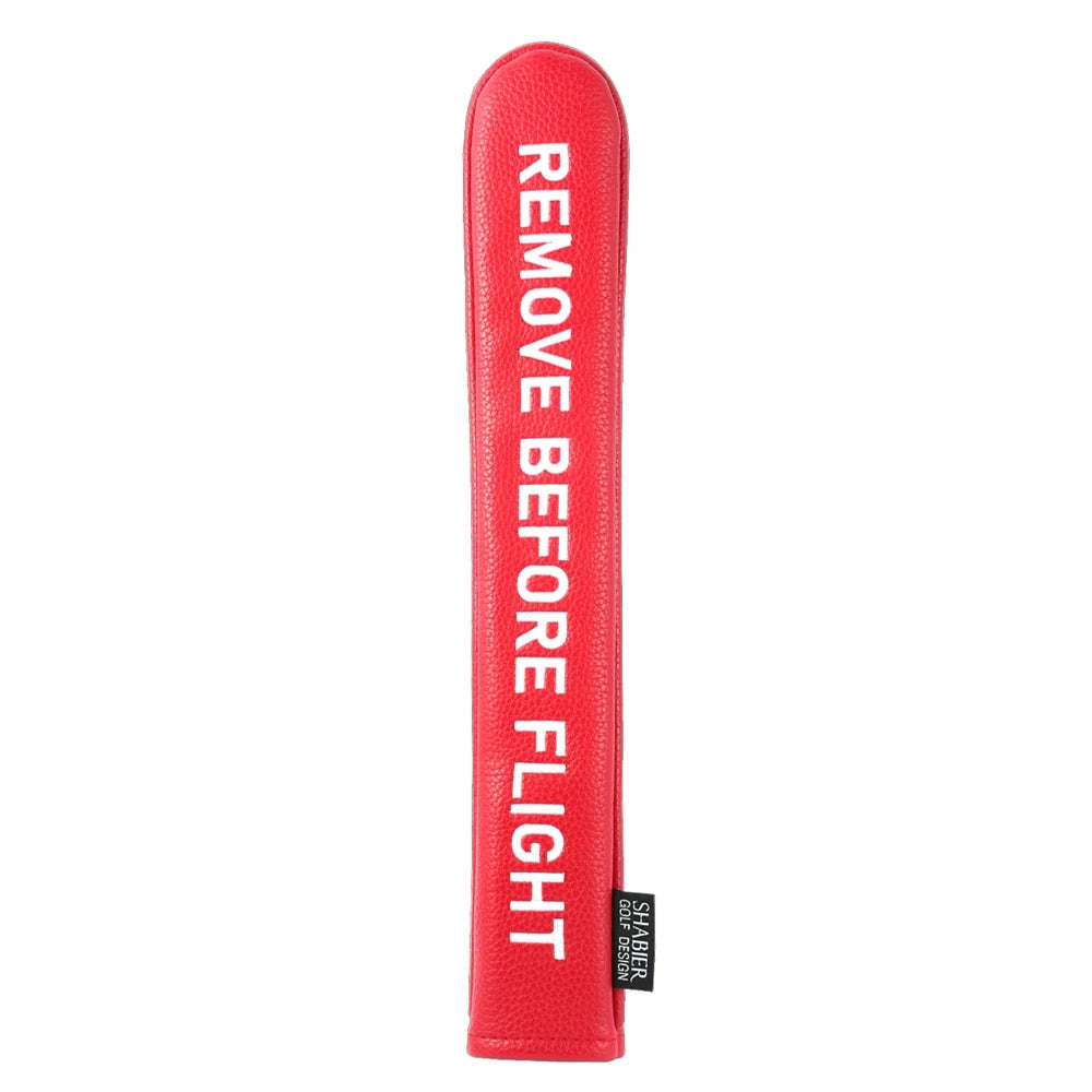 Red Remove Before Flight Synthetic Leather Golf Headcover Square Large Mallet Blade Putter Headcover 460CC Driver covers