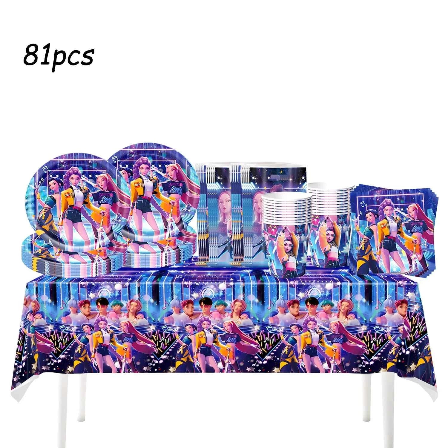 k pop demon hunters Theme Birthday Party Decorations Tableware Cup Plate  Gift bag paper Straw for Girls Baby Shower Supplies
