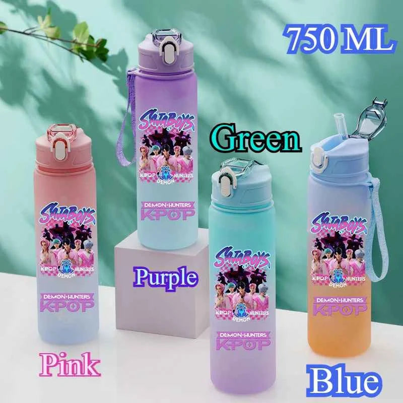 750ML KPop Demon Hunters Gradient Color Water Cup HUNTR/X Rumi Mira Zoey Jinu Drinking Bottle Saja Boys Tiger Kid Birthday Gift