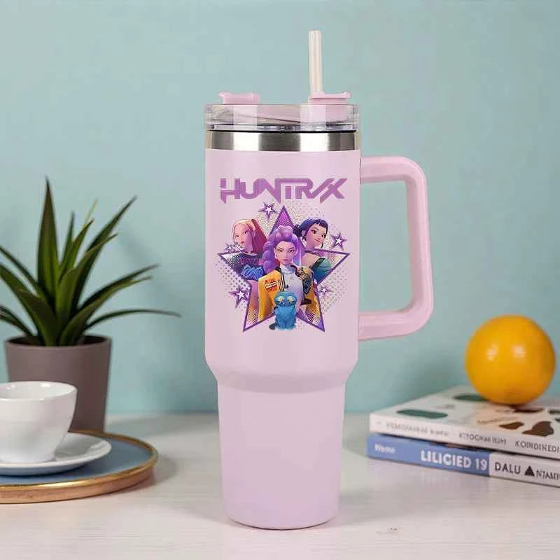 New K Pop Demon Hunters Water Bottles Kawaii Cartoon Water Bottle Girls Large Capacity with Handles Water Cup Birthday Gifts