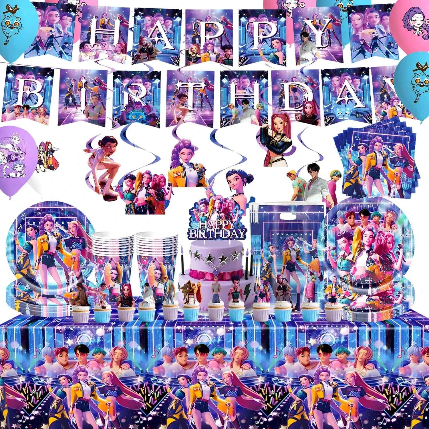 k pop demon hunters Theme Birthday Party Decorations Tableware Cup Plate  Gift bag paper Straw for Girls Baby Shower Supplies