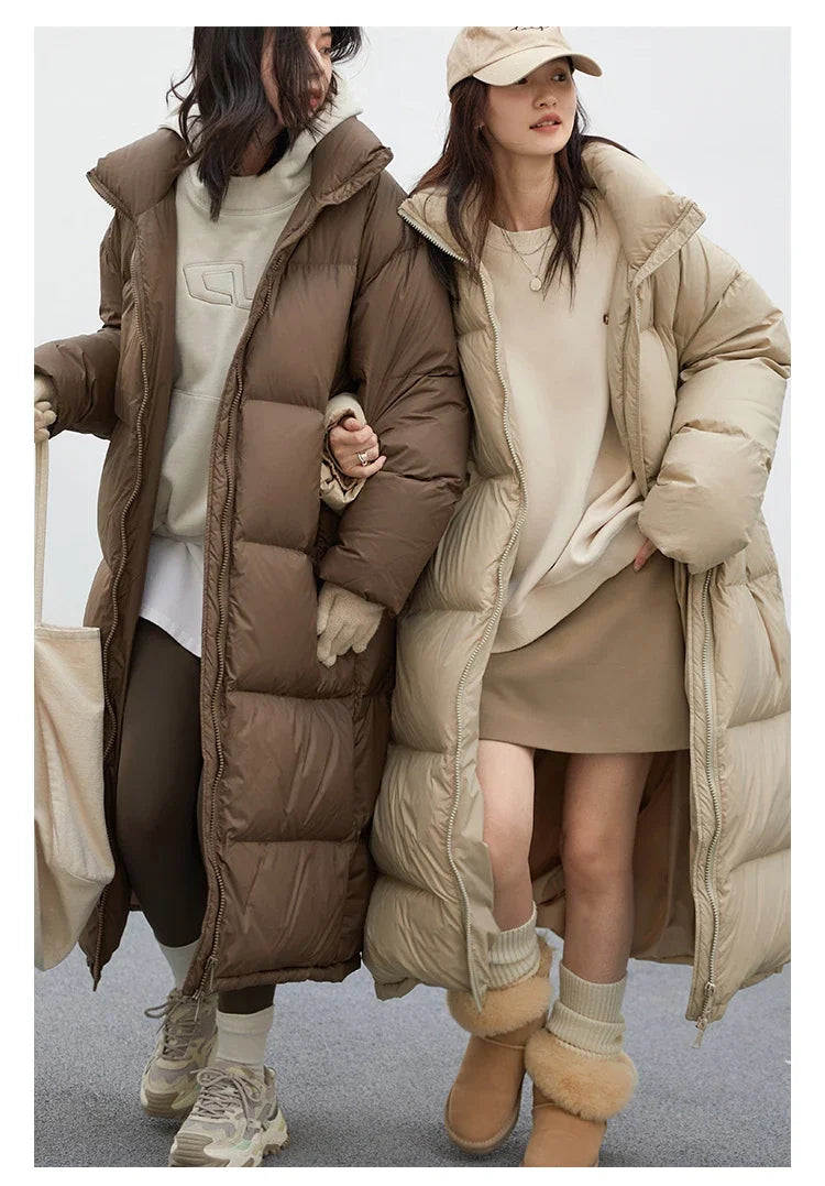 CHIC VEN Women Down Coats New Long Thick Warm Down Jackets Overcoat White Duck Down Loose Casual Jacket Autumn Winter 2023