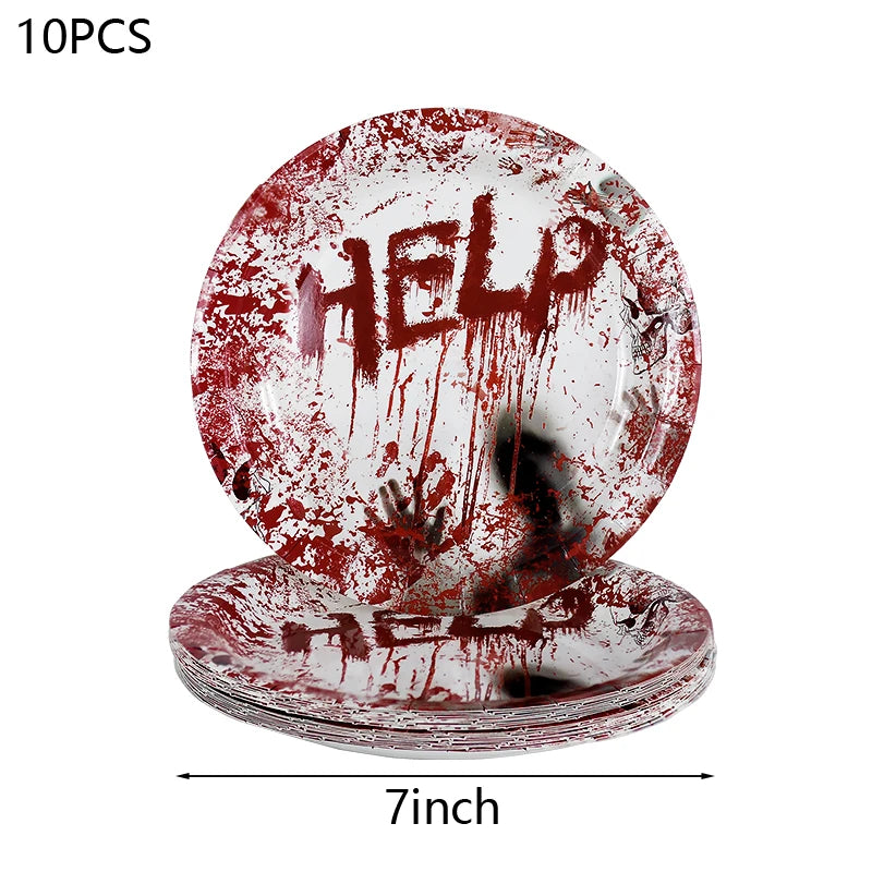 Halloween Party Disposable Tableware Scary Bloody Handprint - YourGiftIdeasUK