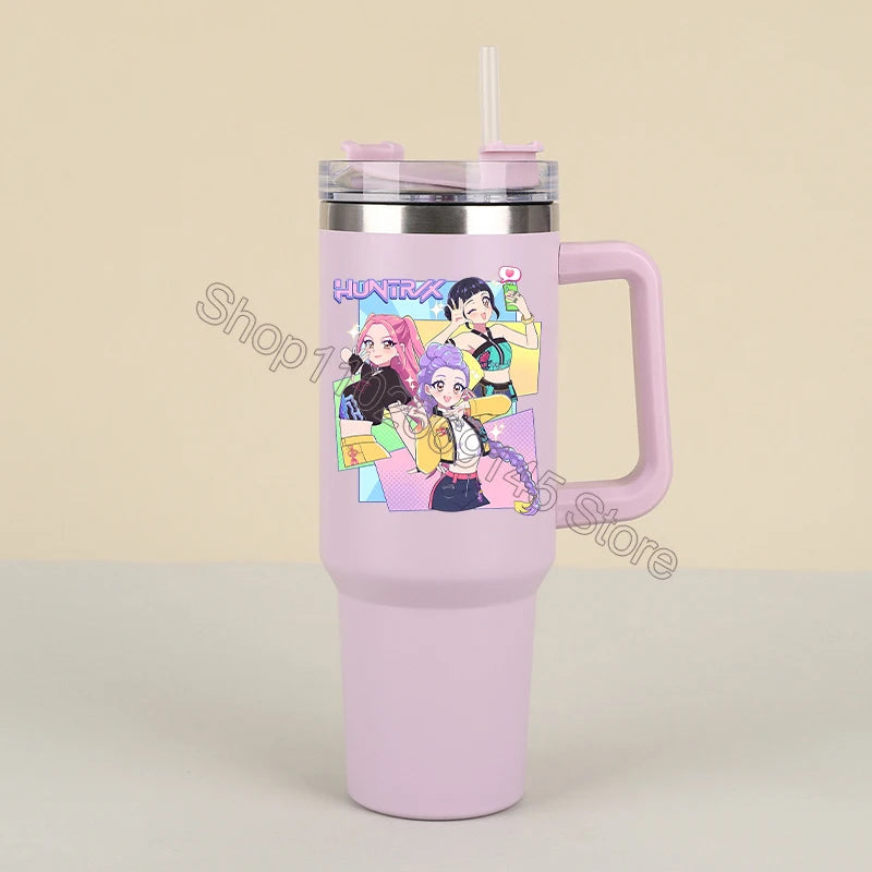 New K Pop Demon Hunters Water Bottles Kawaii Cartoon Water Bottle Girls Large Capacity with Handles Water Cup Birthday Gifts - YourGiftIdeasUK