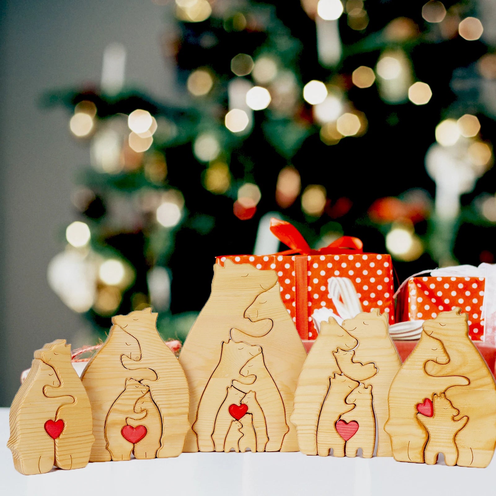 Art Wooden Bear Family Puzzle Personalized Name Custom Home Decor Christmas Heartwarming Gift for Parents