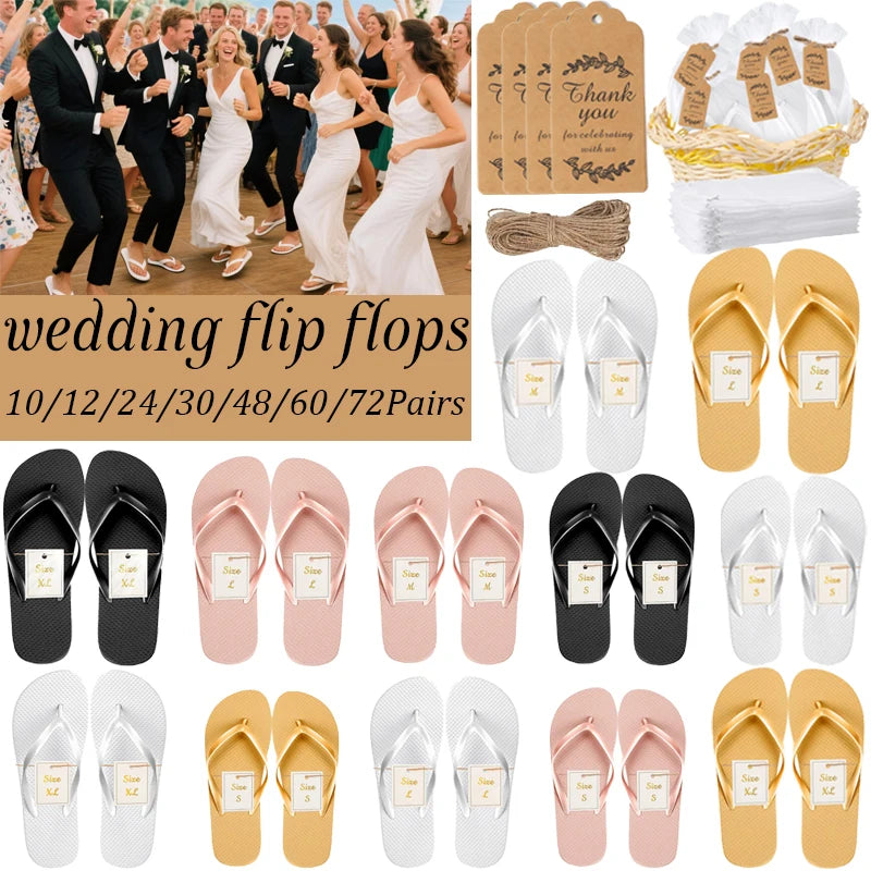 10-72Pairs Flip Flops for Wedding Guests Sandals Slippers with Cards  Bags Woman Men Wedding Favors Hen Beach Pool Party