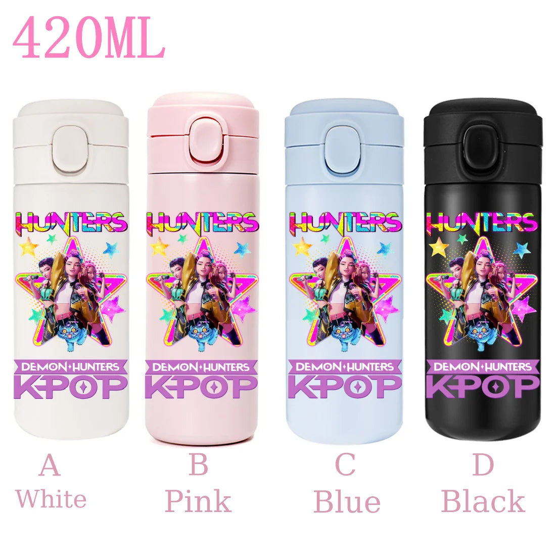 420ML KPop Demon Hunters Cartoon Stainless Steel Thermal Water Bottle Mini Leak Proof Portable Insulated Cup Birthday Gift - YourGiftIdeasUK