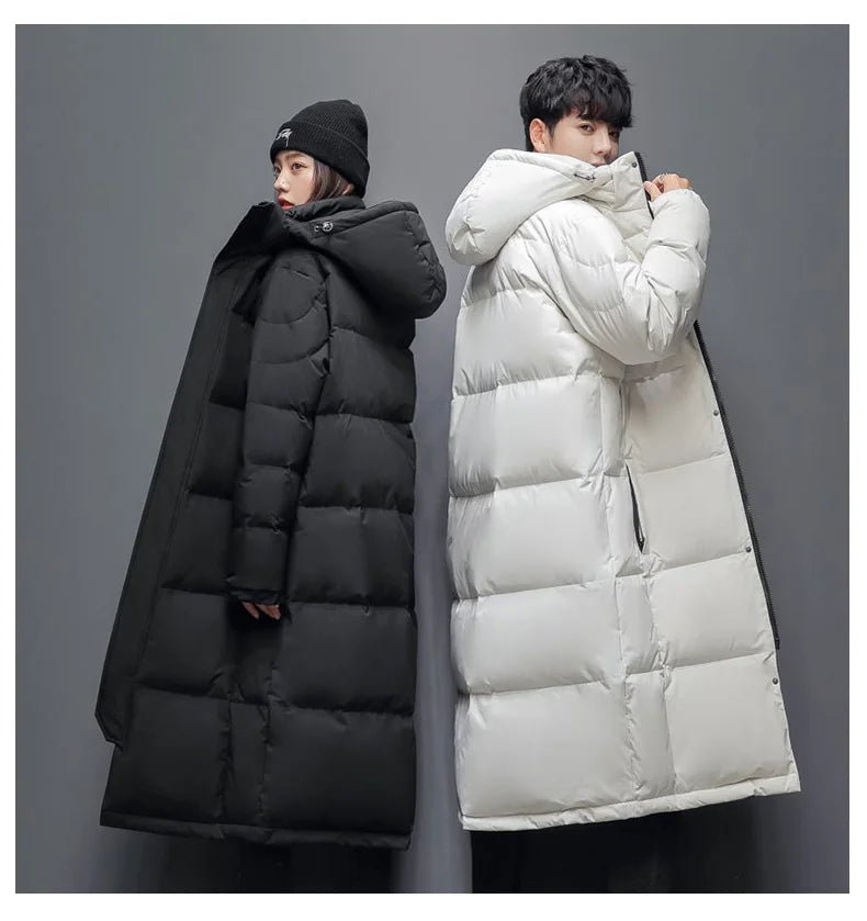 Men's Winter Long Down Jacket Brand Trendy Solid Color Hooded White Duck Down Parka Women Outdoor Ski Clothes Lightweight Coat