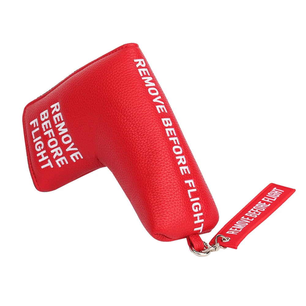 Red Remove Before Flight Synthetic Leather Golf Headcover Square Large Mallet Blade Putter Headcover 460CC Driver covers