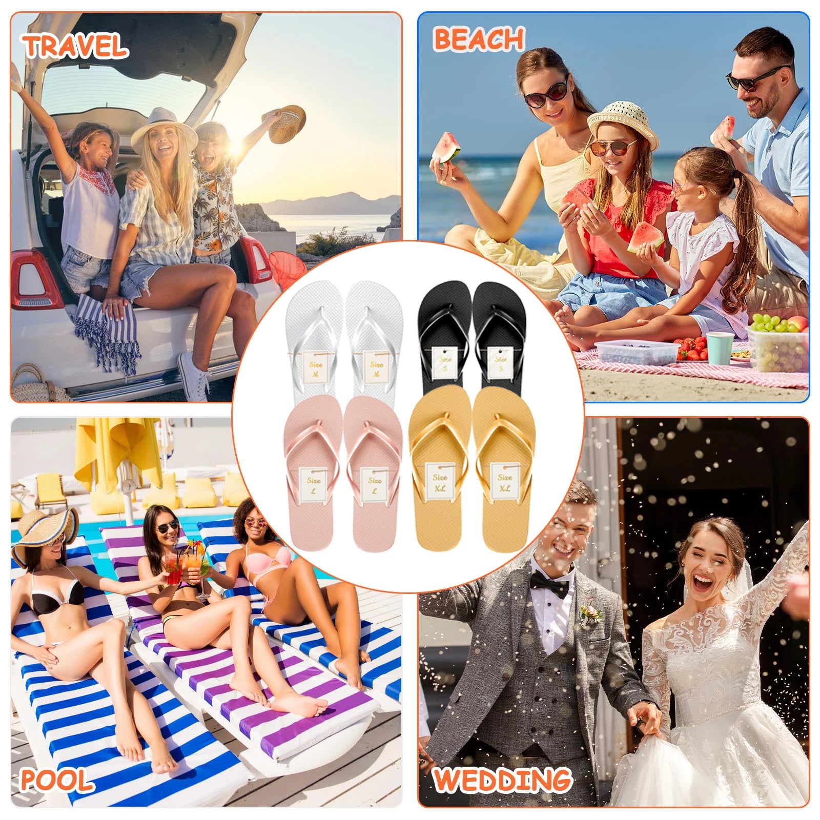 10-72Pairs Flip Flops for Wedding Guests Sandals Slippers with Cards  Bags Woman Men Wedding Favors Hen Beach Pool Party