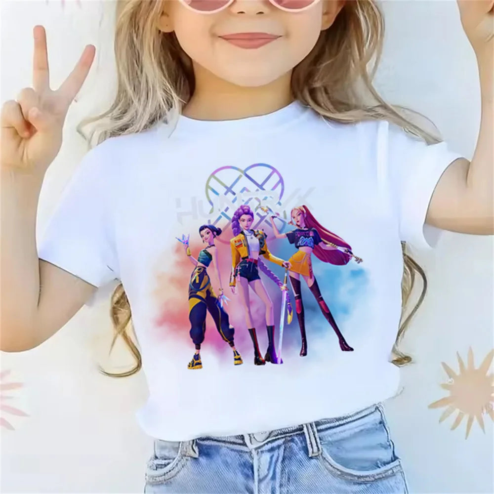 2025 Movie KPop Demon Hunters T-shirt Summer Short Sleeve Tee for Casual Loose Girl Boy Graphic Printed Tops