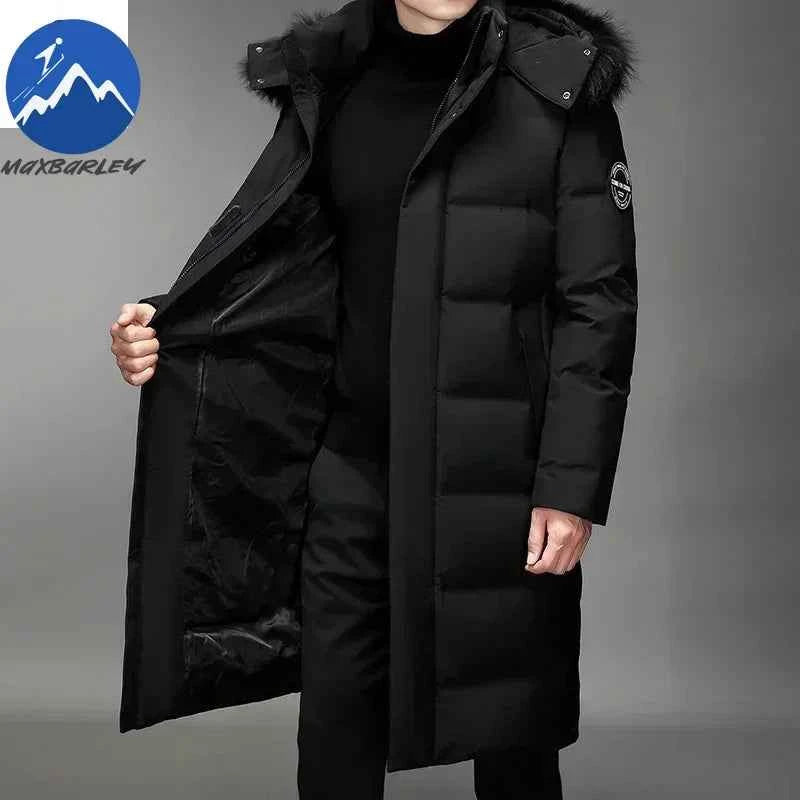 Luxury Long Down Jacket Men's Winter Korean Style Detachable Fur Collar Cap White Duck Down Warm Coat Brand Lightweight Parka
