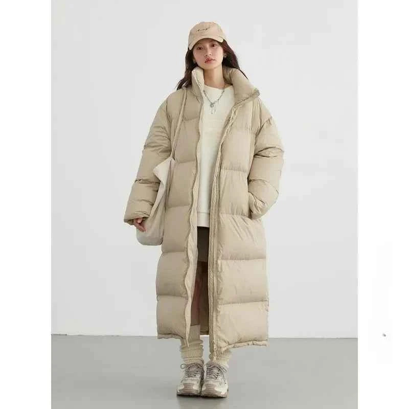 CHIC VEN Women Down Coats New Long Thick Warm Down Jackets Overcoat White Duck Down Loose Casual Jacket Autumn Winter 2023
