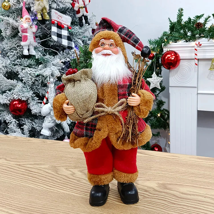 Christmas Sitting Standing Santa Claus Figurines Doll Cute 12inch Xmas Tree Party Ornament Table Office Fireplace Home Decor - YourGiftIdeasUK