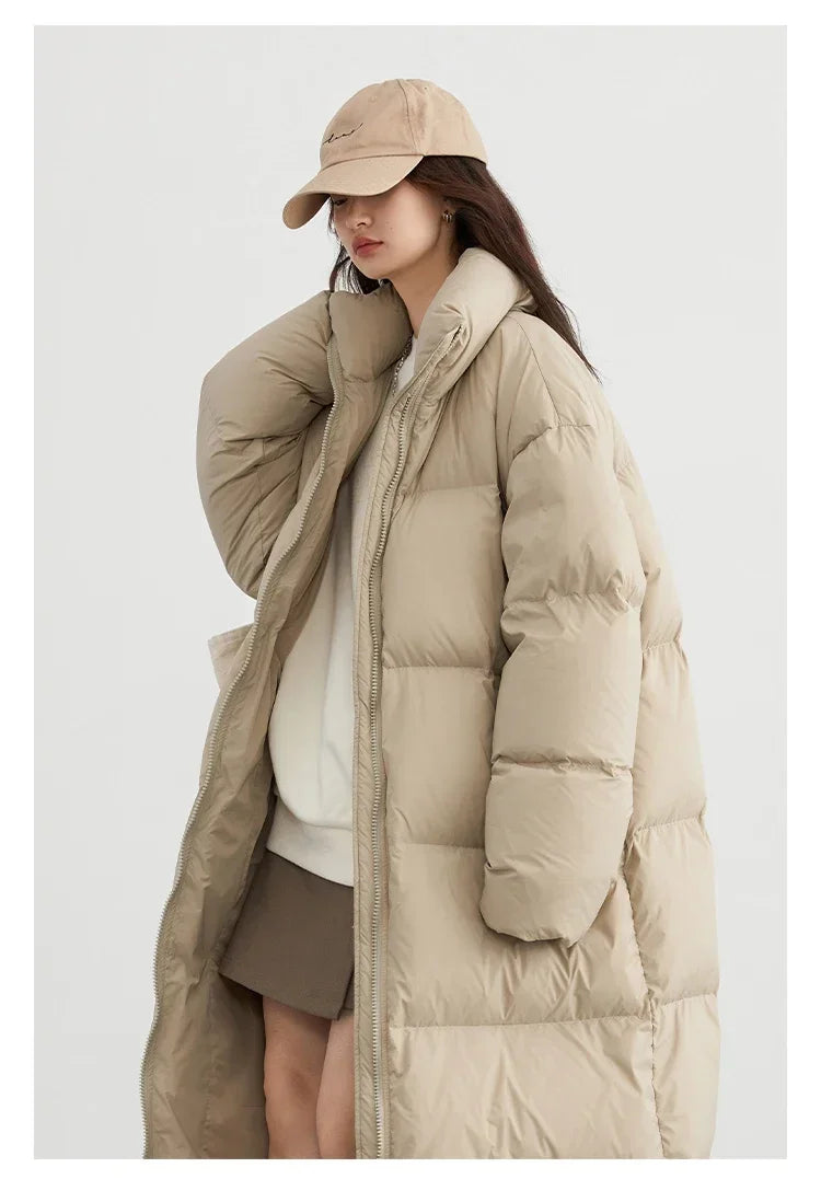 CHIC VEN Women Down Coats New Long Thick Warm Down Jackets Overcoat White Duck Down Loose Casual Jacket Autumn Winter 2023