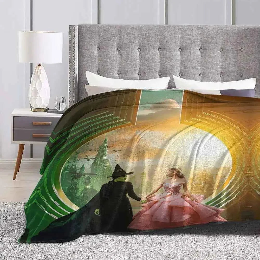Soft Blanket Travel Wicked Elphaba & Glinda Tonal Throw Blanket Magic Movie Flannel Bedspread For Bedroom Aesthetic Bed Cover