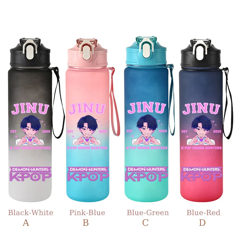 800ML KPop Demon Hunters Sports Water Bottle With Straw Men And Women Perfect For Outdoor Travel Hiking Office Jugs Fans Gifts - YourGiftIdeasUK