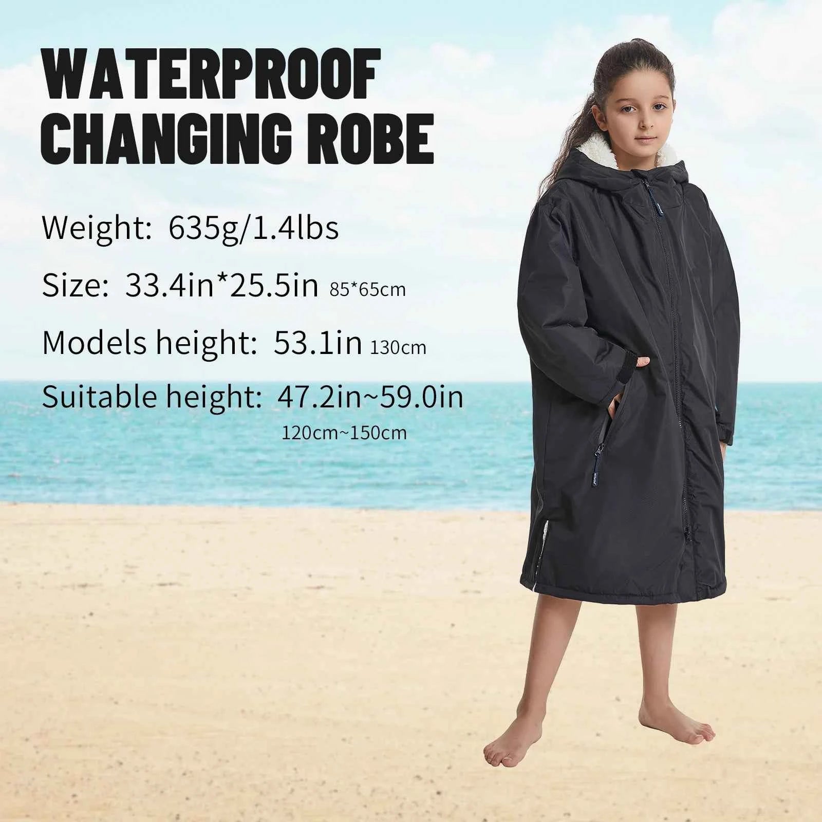 Waterproof Kids Changing Robe, Fluffy Wearable Blanket, Warm Soft Towel Hoodie , Swim Surf Poncho for 5-12 Years