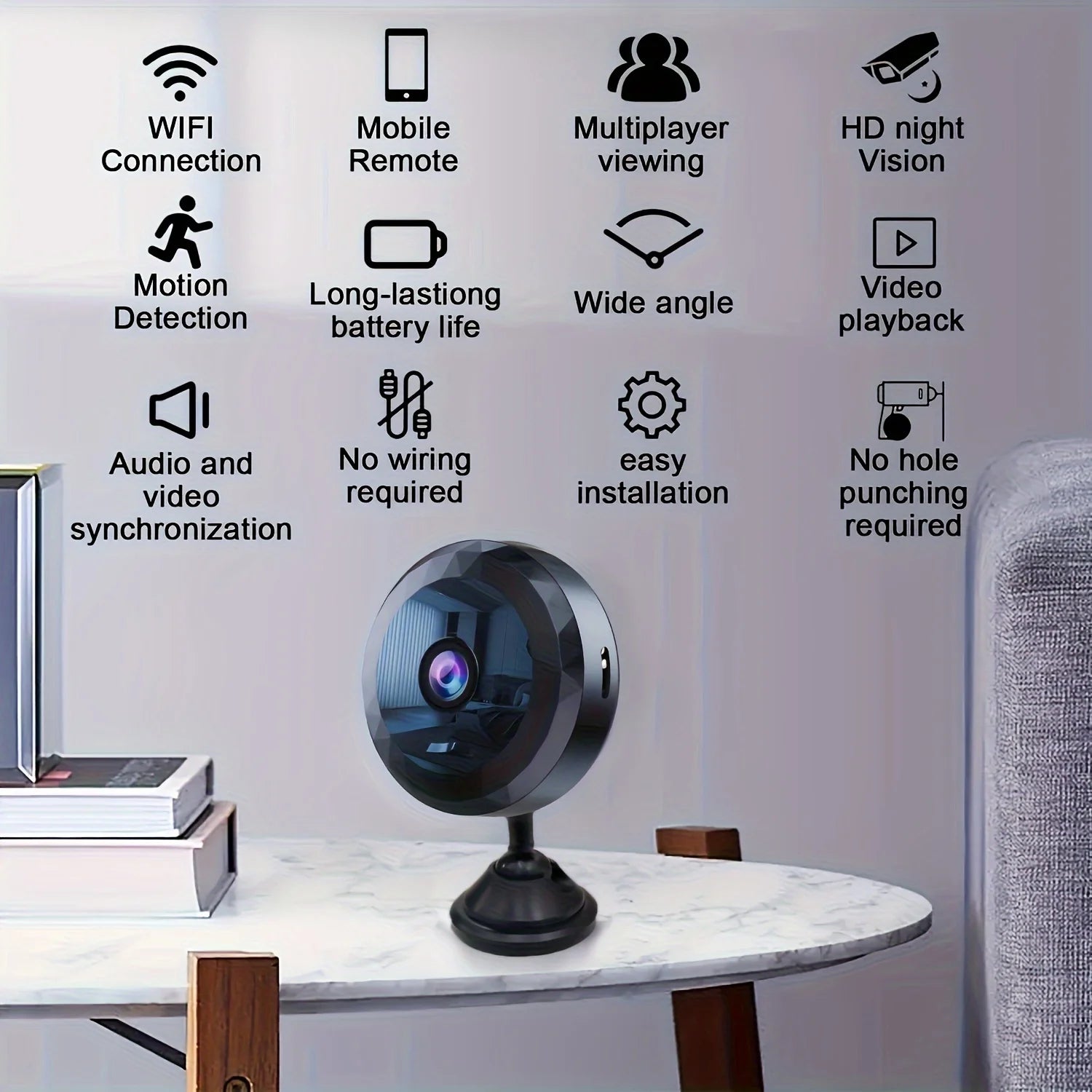 Wireless Mini WiFi Security Camera with Night Vision Motion Detection Rechargeable Battery Easy to Mount & App-Controlled - YourGiftIdeasUK