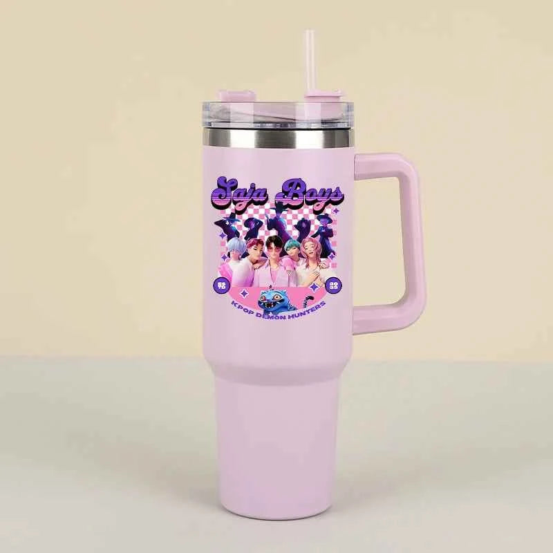 New K Pop Demon Hunters Water Bottles Kawaii Cartoon Water Bottle Girls Large Capacity with Handles Water Cup Birthday Gifts