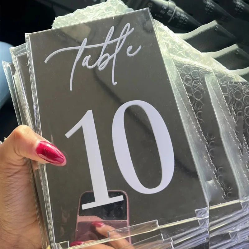 Modern Table Numbers - Wedding Table Numbers - One side Gold Mirror Table Signs - Wedding Table Decor - Reception Signage