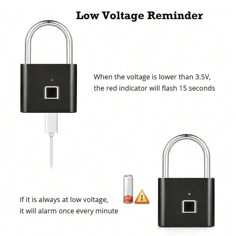 Keyless USB Charging Fingerprint Lock Smart Padlock Waterproof Door Lock 0.2sec Unlock Portable Anti-theft Padlock
