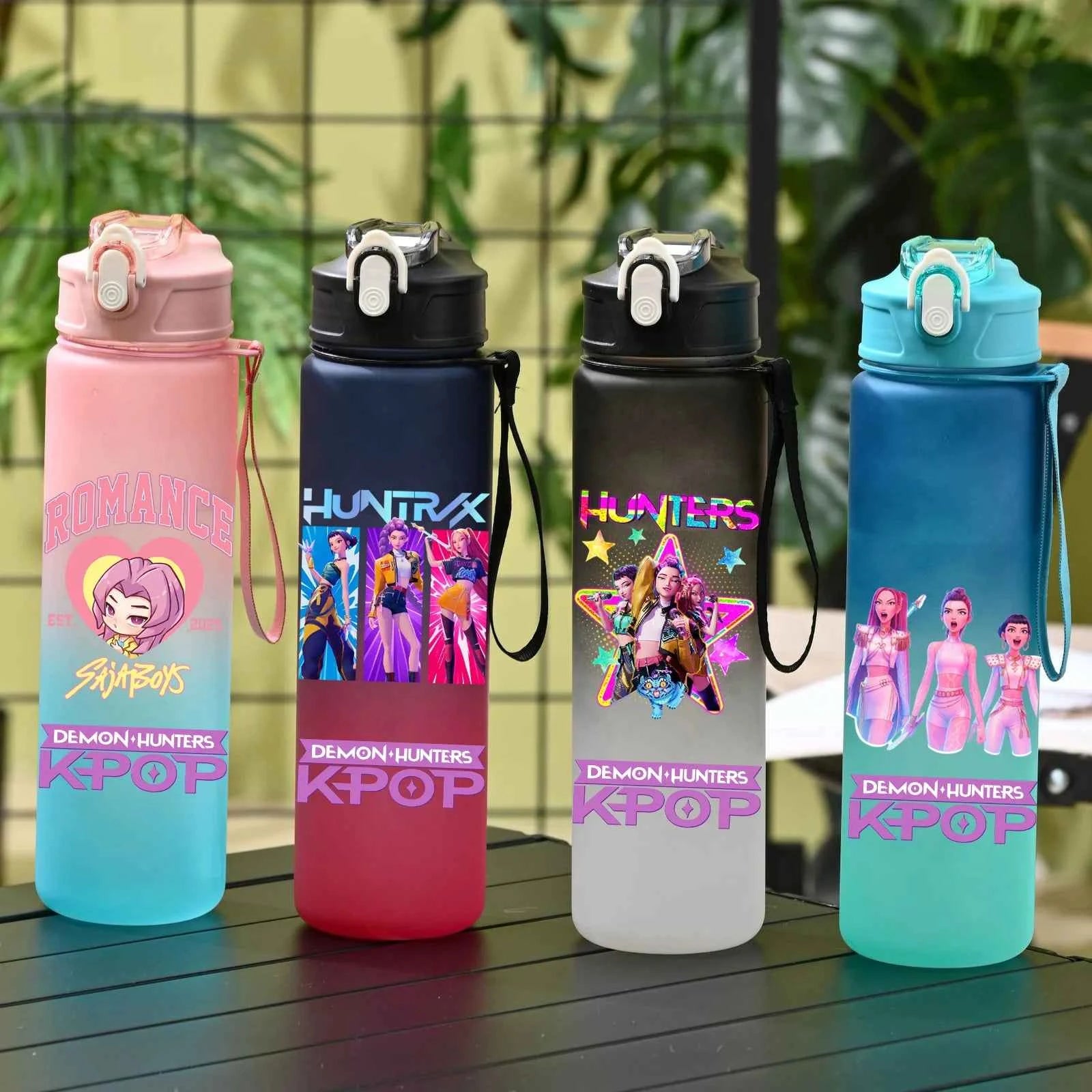 800ML KPop Demon Hunters Sports Water Bottle With Straw Men And Women Perfect For Outdoor Travel Hiking Office Jugs Fans Gifts