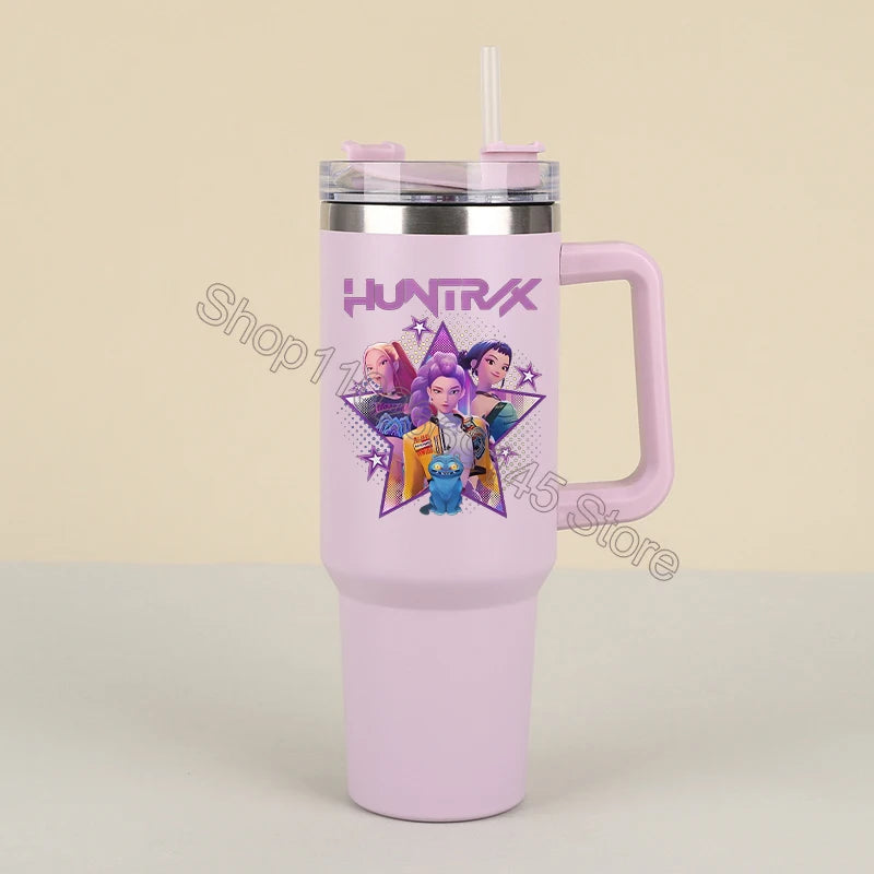 New K Pop Demon Hunters Water Bottles Kawaii Cartoon Water Bottle Girls Large Capacity with Handles Water Cup Birthday Gifts - YourGiftIdeasUK