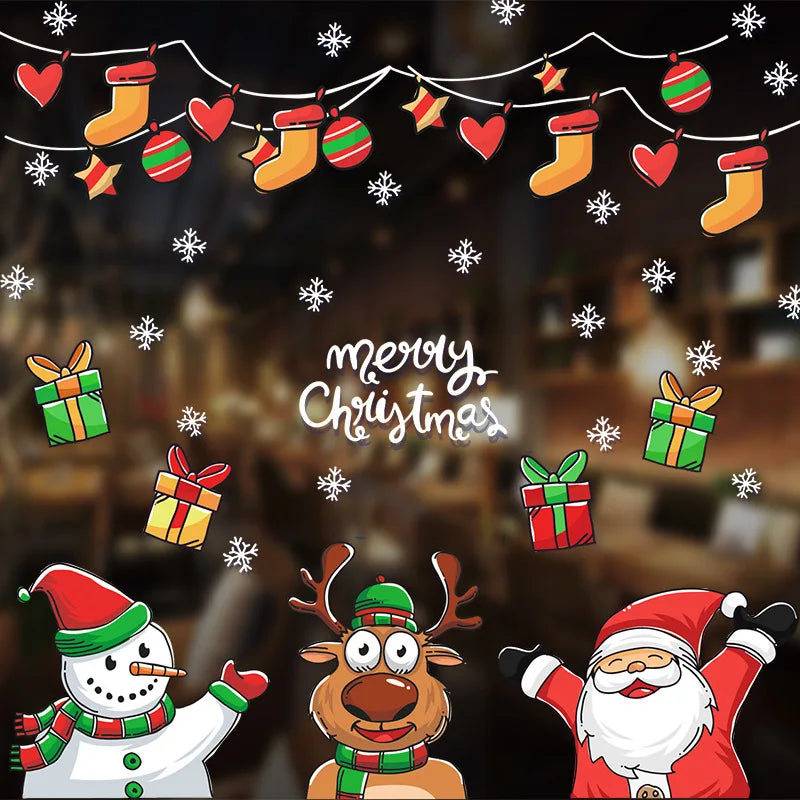 Merry Christmas Stickers Christmas Decoration 2025 Cartoon Snowman Santa Xmas Tree Claus Window Glass Door Wall Stickers Gifts - YourGiftIdeasUK