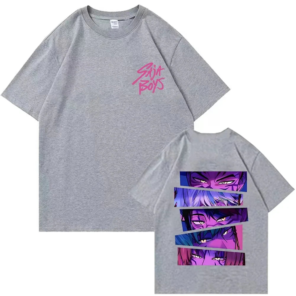 2025 Summer Kpop Devil Hunter Saja Boy T-shirt KPop Demon Hunters Casual Anime Cotton T-shirt Top Suitable Men Women
