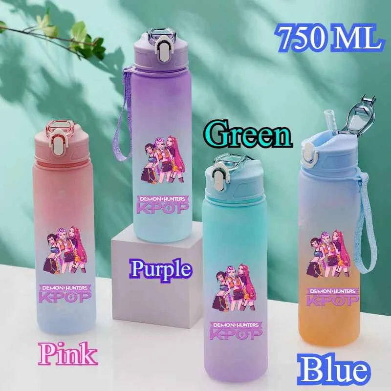 750ML KPop Demon Hunters Gradient Color Water Cup HUNTR/X Rumi Mira Zoey Jinu Drinking Bottle Saja Boys Tiger Kid Birthday Gift
