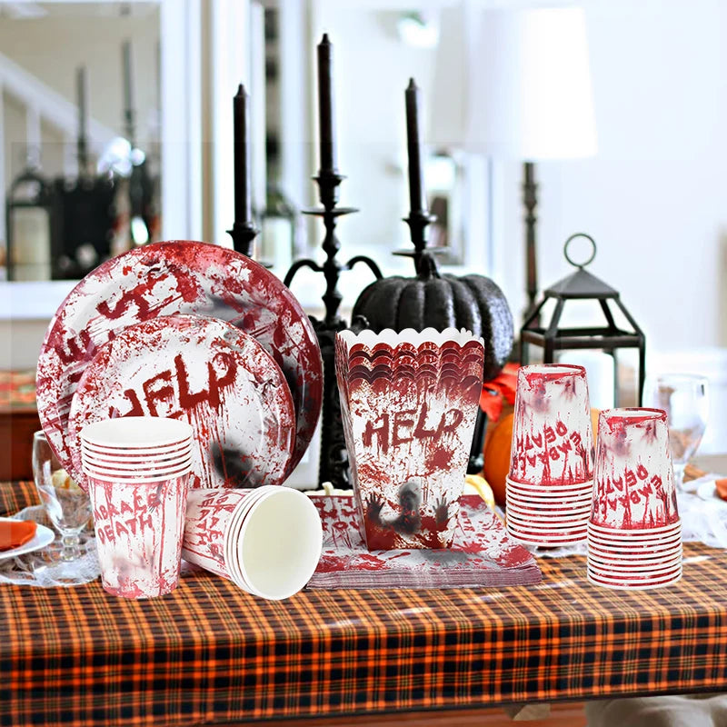 Halloween Party Disposable Tableware Scary Bloody Handprint - YourGiftIdeasUK