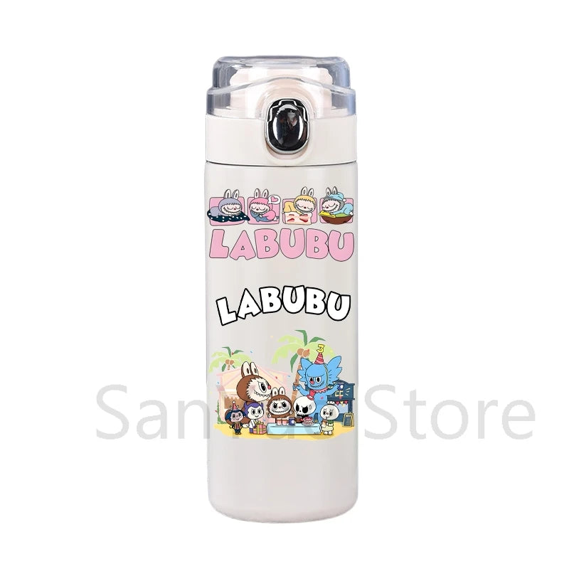 400Ml Water Bottle Cartoon Printed Thermos Cup Pocket Stainless Steel Thermal Coffee Mug Vacuum Insulated Flask Cup Kid Gift