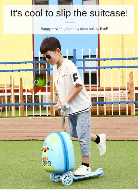Children Travel Suitcase Cute Cartoon Skateboard Rolling - YourGiftIdeasUK