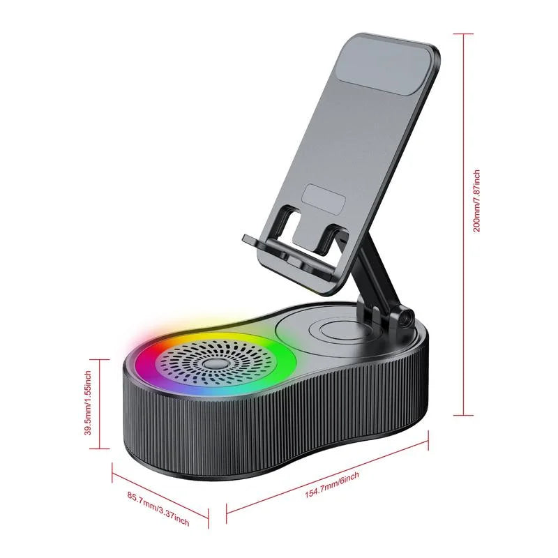 New Cell Phone Holder Stand With LDE Light Bluetooth Speaker Adjustable Tablet Bracket Support Portable Wireless Loudspeaker - YourGiftIdeasUK