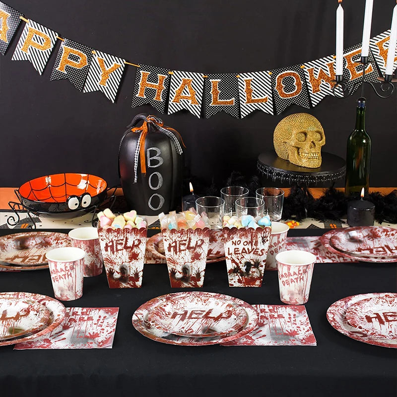 Halloween Party Disposable Tableware Scary Bloody Handprint - YourGiftIdeasUK