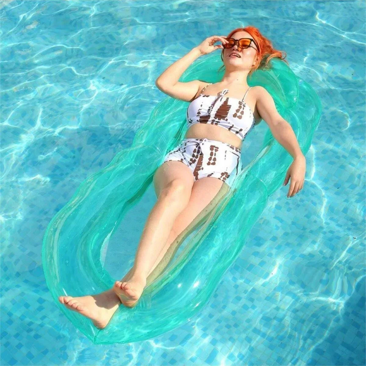 Inflatable Floating Lounger Portable Water Recliner Hammock Sleeping Bed Swimming Mattress Pool Party Toy Lounge Bed
