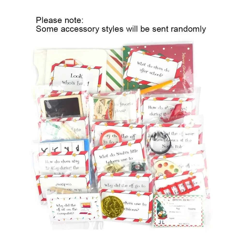 24-Day Christmas Countdown Kit,Elf Arrival Kit with Jokes and Surprises, Elf Set 24 Days of Christmas - Festive Home Decorations