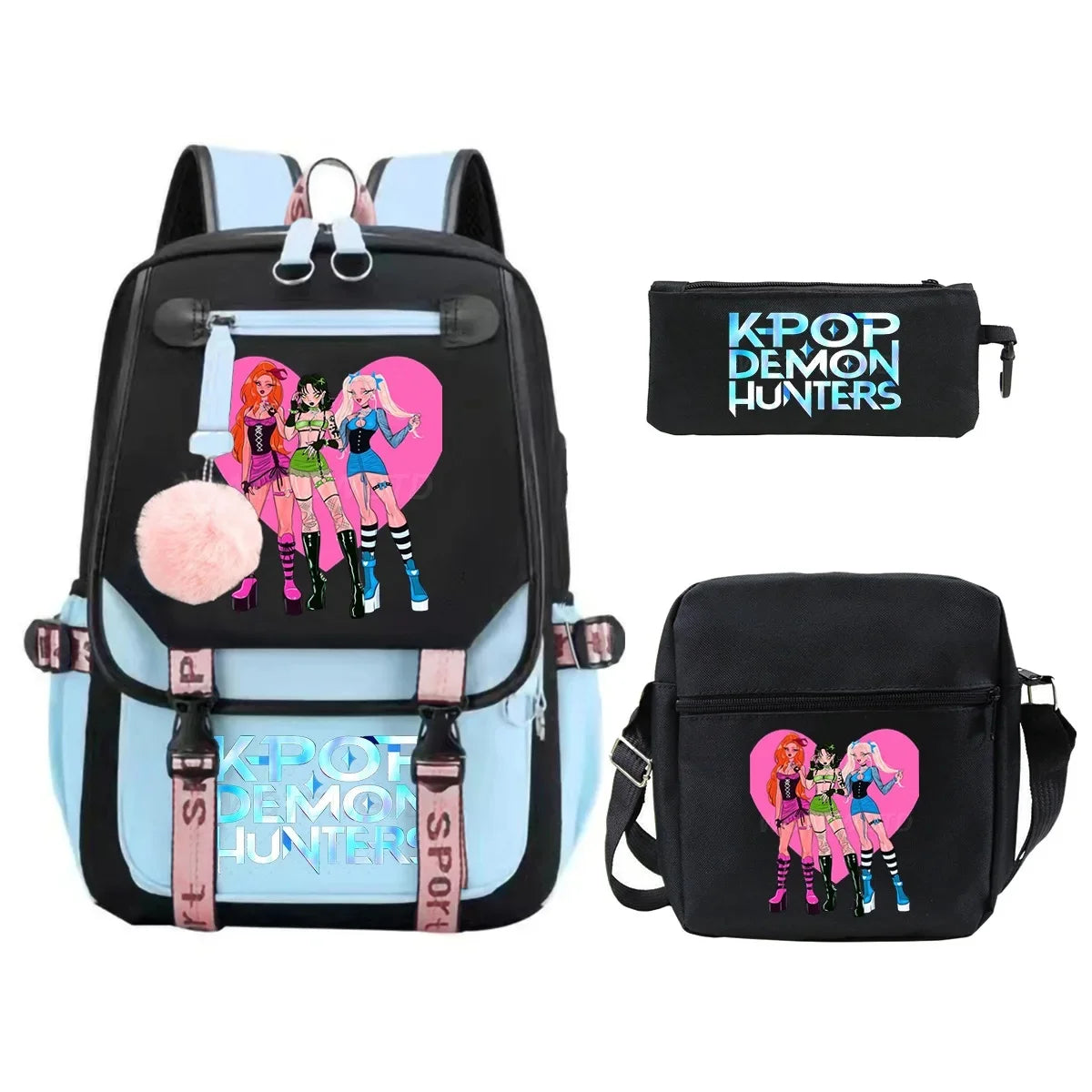 KPop Demon Hunters Student Backpack Single Shoulder Bag Casual Pencil Case Three Piece Set Oxford Cloth Unisex Backpack