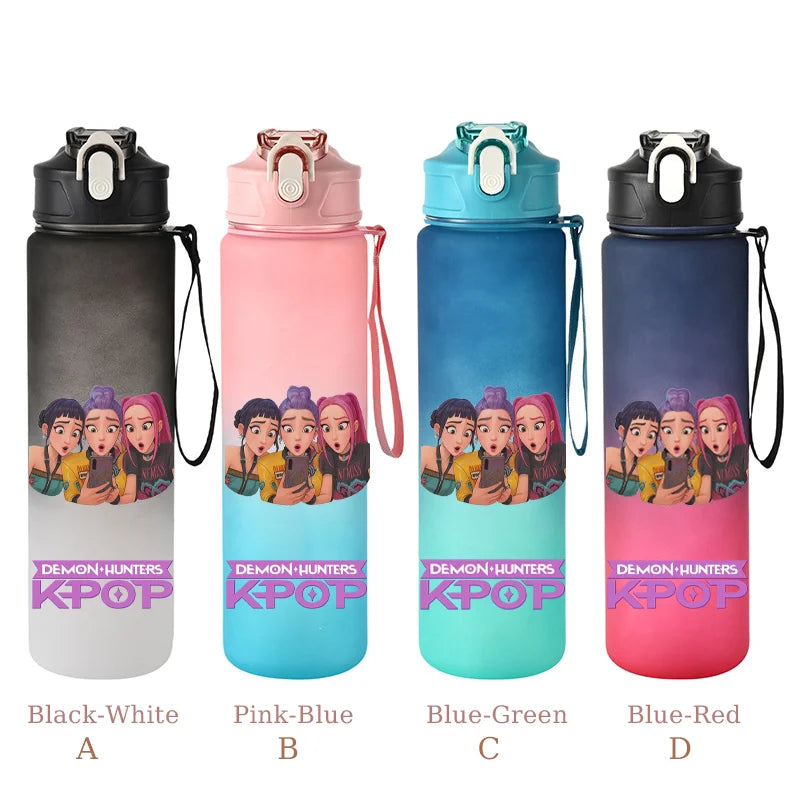 800ML KPop Demon Hunters Sports Water Bottle With Straw Men And Women Perfect For Outdoor Travel Hiking Office Jugs Fans Gifts - YourGiftIdeasUK