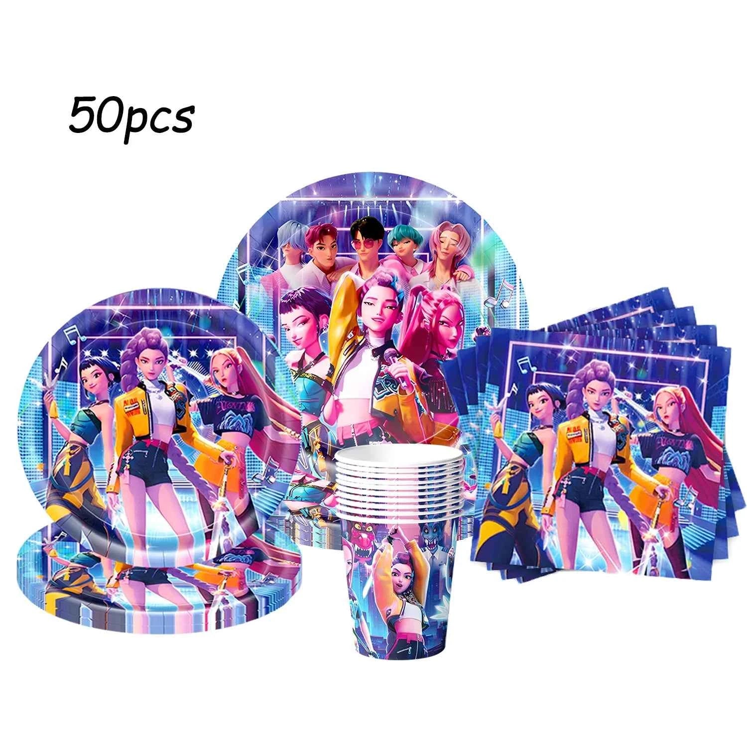 k pop demon hunters Theme Birthday Party Decorations Tableware Cup Plate  Gift bag paper Straw for Girls Baby Shower Supplies