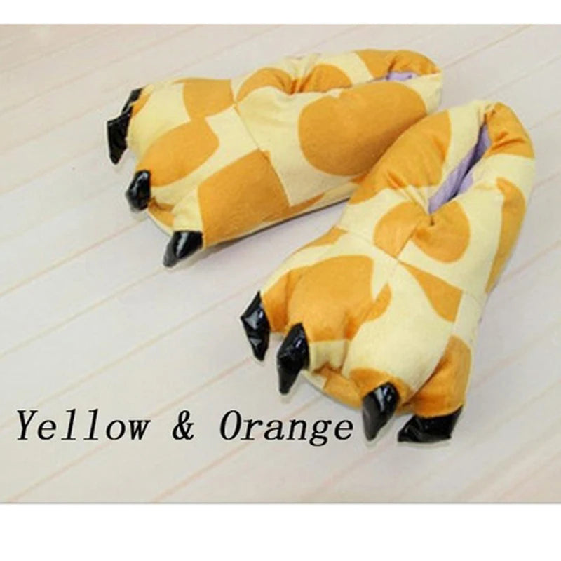 Winter Soft Warm Monster Dinosaur Paw Funny Slippers  Women Kids Parent-child Home  Slipper Shoes Room Cotton Random lining