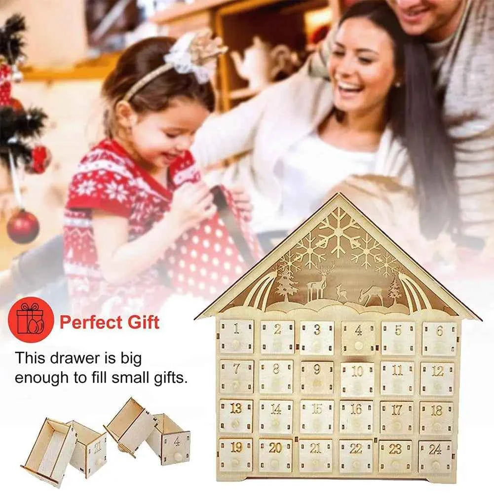 Christmas Advent Calendar 24 Days Countdown Decoration Reusable Detachable Wooden Tabletop Christmas Decoration