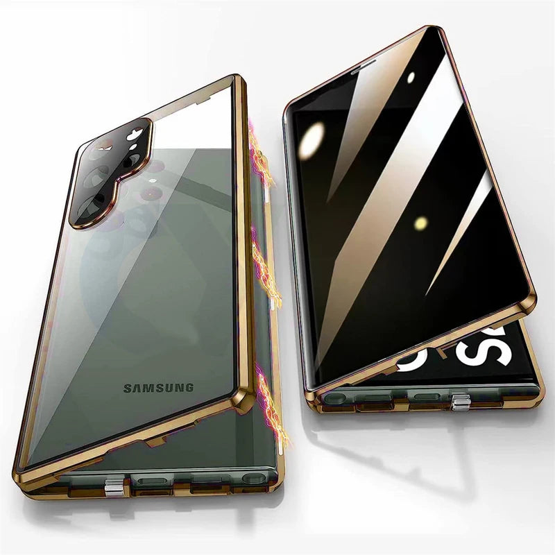 Anti Peeping Metal Phone Case For Samsung Galaxy S25 S24 S23 S22 Ultra Plus 360 Degree Privacy Protection Magnetic Phone Cover