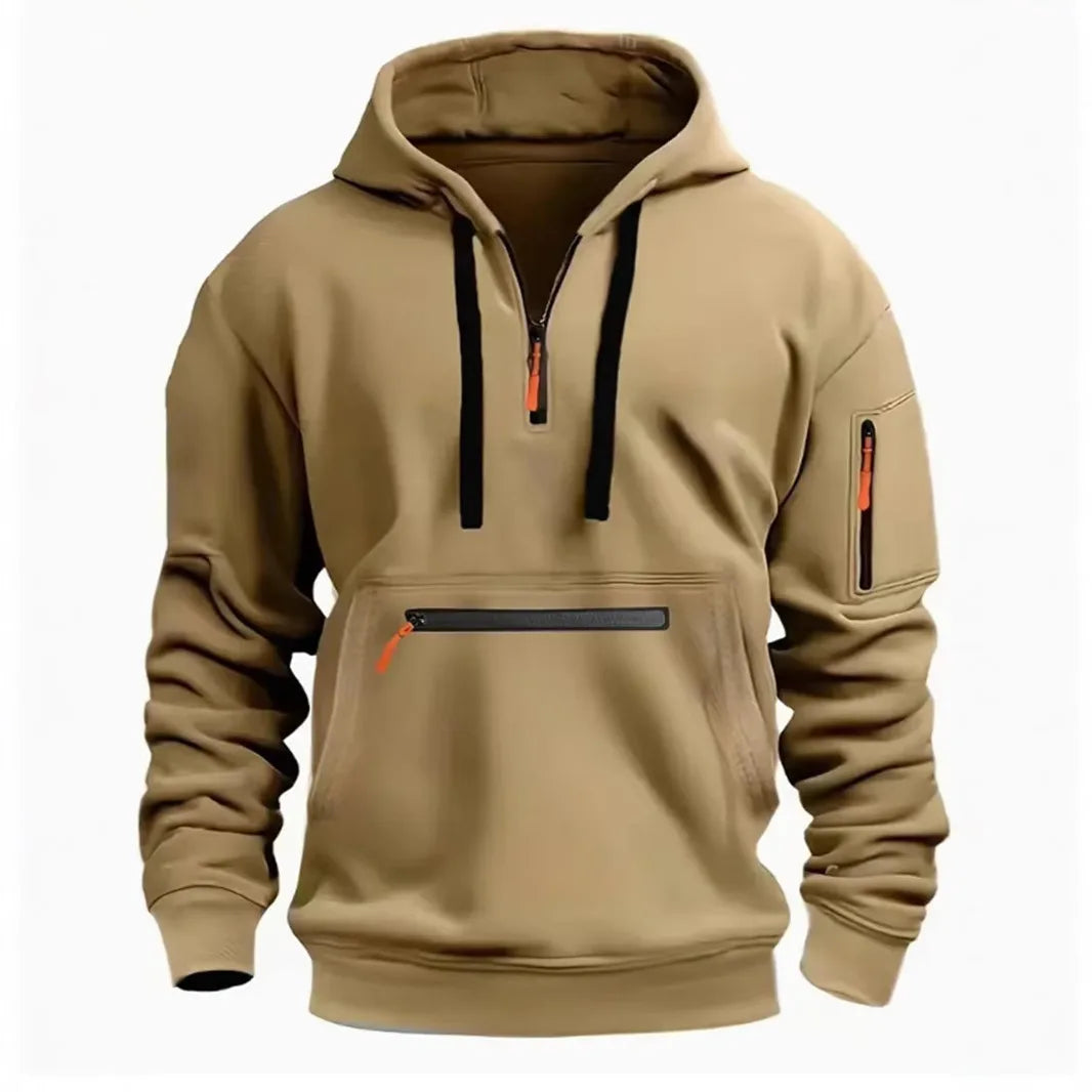Men's autumn and winter pocket zipper hoodie fashion casual everyday with outdoor sports warm drawstring long-sleeved Tops - Your Gift Ideas