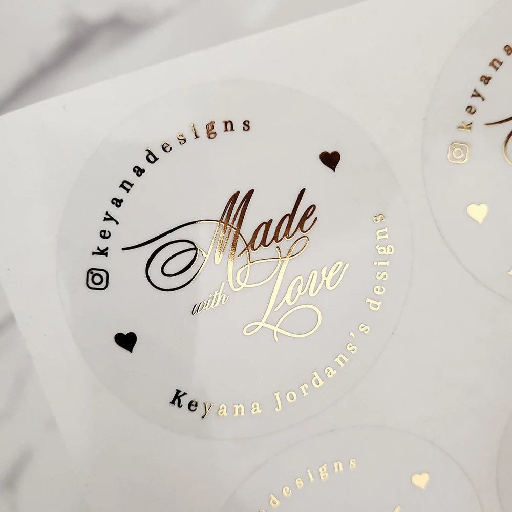 Custom 50pcs Round Gold Foil Clear Label Stickers Wedding Party Envelope Gift Bag Candles Box Pack Cookie Thank You Stickers