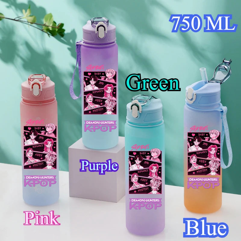 750ML KPop Demon Hunters Gradient Color Water Cup HUNTR/X Rumi Mira Zoey Jinu Drinking Bottle Saja Boys Tiger Kid Birthday Gift - YourGiftIdeasUK